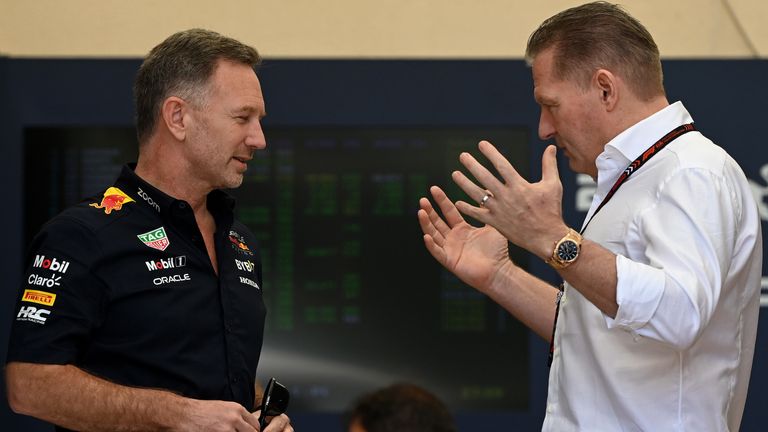 Christian Horner and Jos Verstappen in the Bahrain paddock