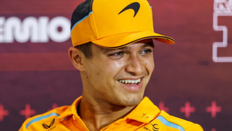 AUTODROMO NAZIONALE MONZA, ITALY - AUGUST 29: Lando Norris, McLaren F1 Team, at the the drivers press conference during the Italian GP at Autodromo Nazionale Monza on Thursday August 29, 2024 in Monza, Italy. (Photo by Steven Tee / LAT Images)