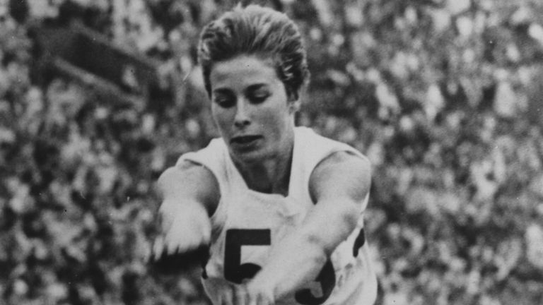 Mary Rand competes in the long jump