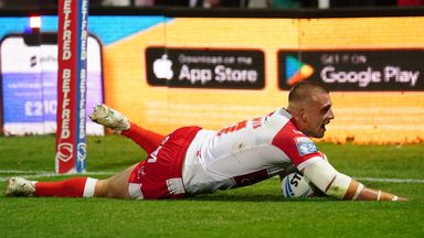 Hull KR's Mikey Lewis scores his side's third try of the game during the Super League match at Craven Park